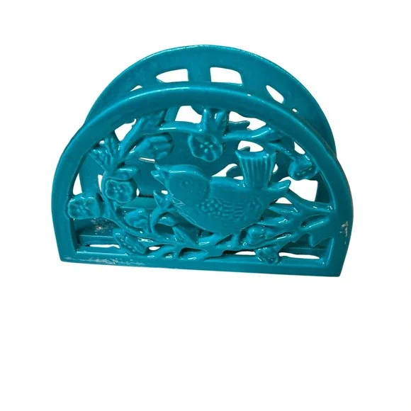 Turquoise Ceramic Bird Napkin Holder Kitchen Countertop Decor - Picture 2 of 7
